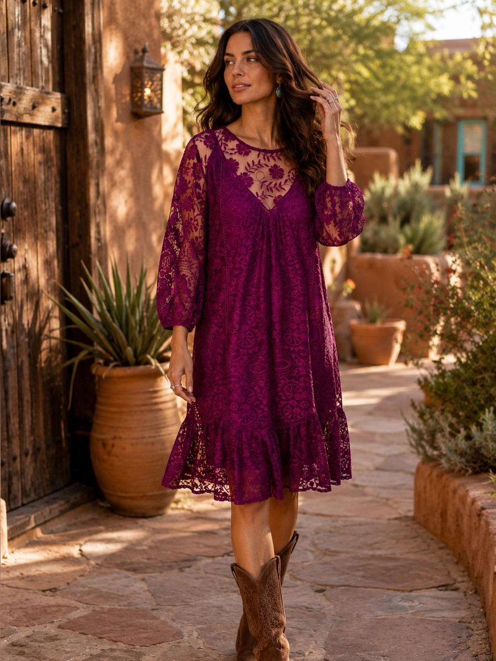 NWT SUNDANCE Berry Lace Overlay Cocktail Summer Wedding Dress, M
